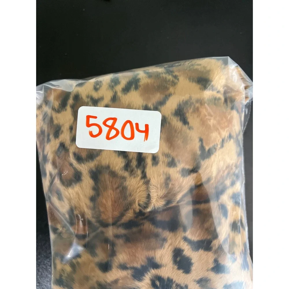 Bloomingdales Real Rabbit Fur Scarf Brown Leopard Mob Wife Luxury Rex Silk Lined